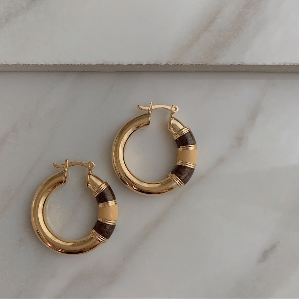 Brown Tube Hoops | 18k Gold Filled - Picture 4 of 7